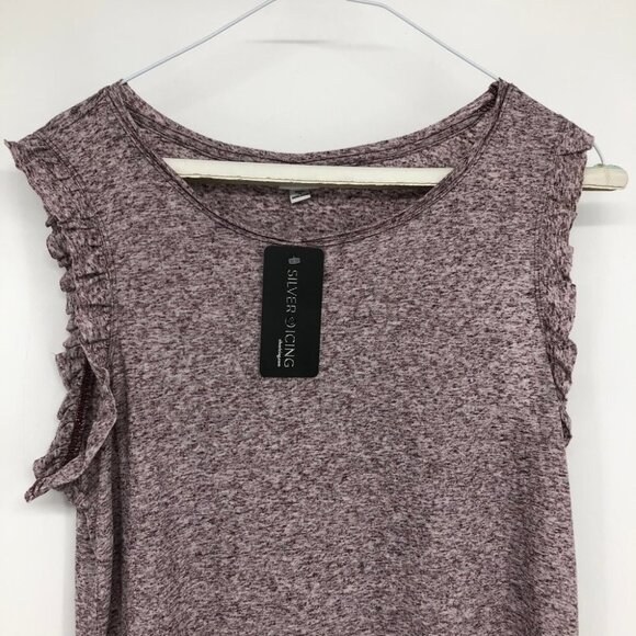 Silver Icing Jacqueline de  Yong Purple marled frilled cap sleeve NWT tee small - Picture 3 of 14